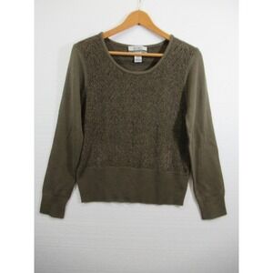 Vintage 90s Nine & Company Chenille Sweater Women Medium Green Pullover